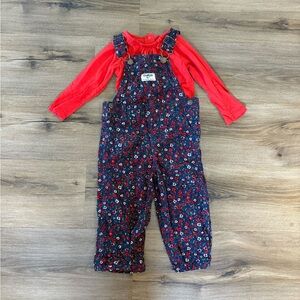 OshKosh B'gosh Floral Overalls with Red Top